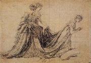 Jacques-Louis  David The Empress Josephine Kneeling with Mme de la Rochefoucauld and Mme de la Valette oil painting artist